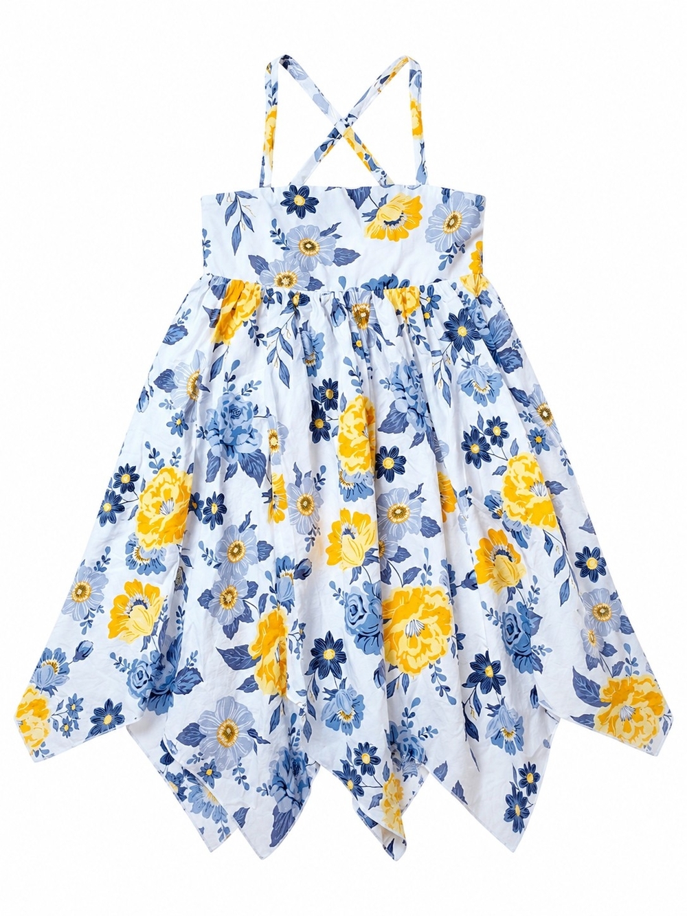 JOIE | Girls Floral Handkerchief Hem Dress Crossover Straps Light Cotton | 4T